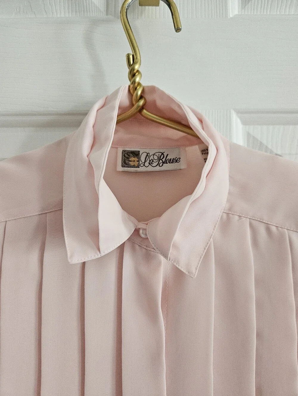 Vintage La Blouse Soft Pink Pleated Button Front Blouse Top - Picture 2 of 11
